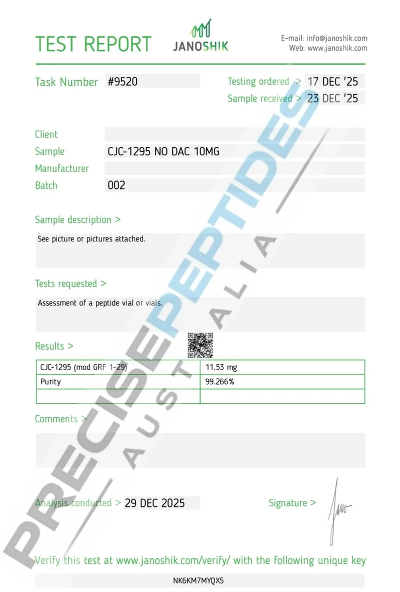 Precise Peptides Australia Certificate of Analysis document 6
