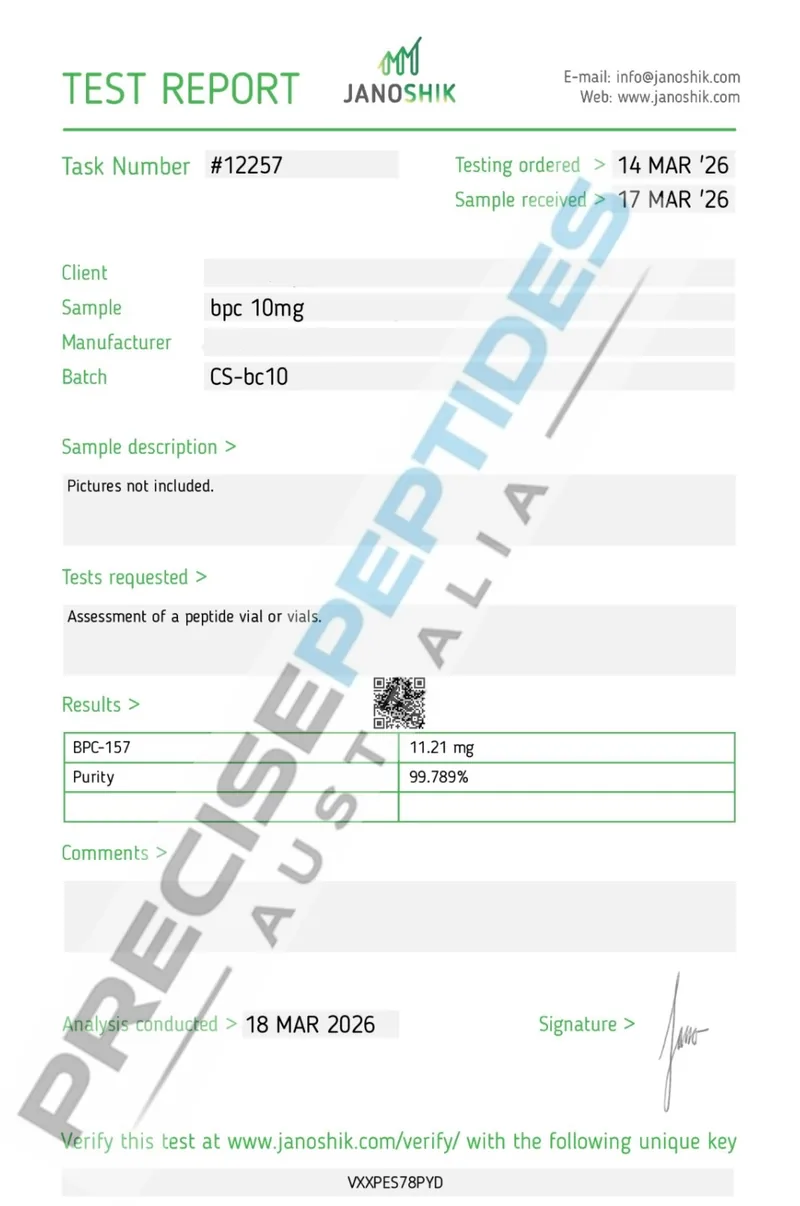 Precise Peptides Australia Certificate of Analysis document 7