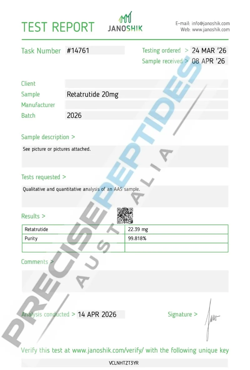 Precise Peptides Australia Certificate of Analysis document 10