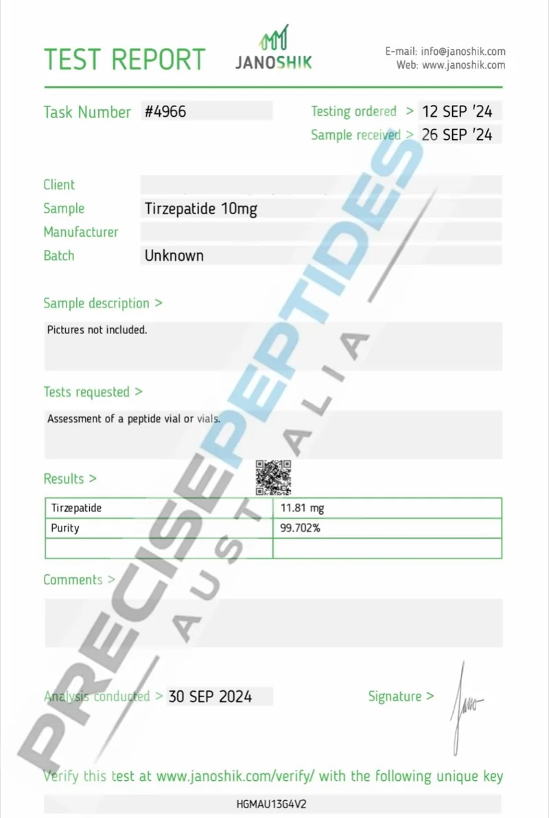 Precise Peptides Australia Certificate of Analysis document 18